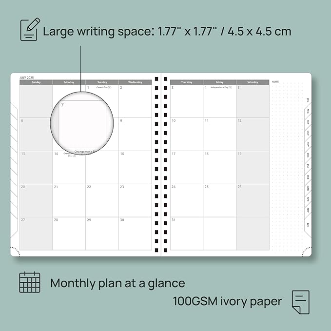 POPRUN Planner 2025-2026 (Large - 8.5'' x 10.5'') Academic Weekly Calendar (July 2025 - June 2026) with Hourly Time Slots, Monthly Tabs, 100GSM Thick Papers, Spiral Leather Cover - Pacific Green