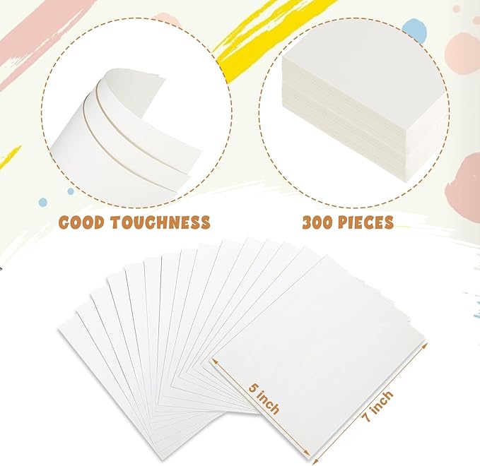 TaoBary 300 Pcs Watercolor Paper Sheet Bulk White Cold Press Paper Pack 140lb 300gsm Sketch Painting Watercolor Pad for Watercolorist Beginning Artists Adults Drawing Craft(5 x 7 Inch)