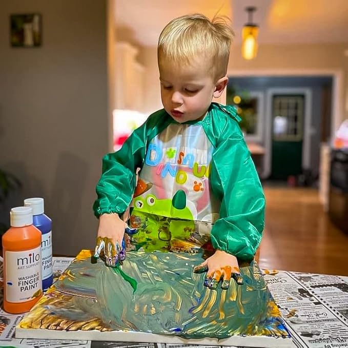 milo Kid's Washable Finger Paint Set of 8 Colors | 16 oz Bottles | Safe and Non-Toxic | Made in the USA | Art & Craft Paints for Kids, Toddlers, Pre School Supplies Painting Set for Children | Easy