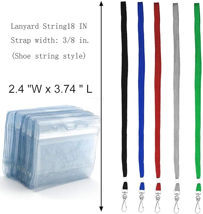 Name Tags Gray Lanyards/Badge Holder Pairs Woven Round Lanyard & Horizontal Sealable Waterproof Clear Plastic ID Card Lanyards with id Holder Name Badges (Gray, 50 Pack)