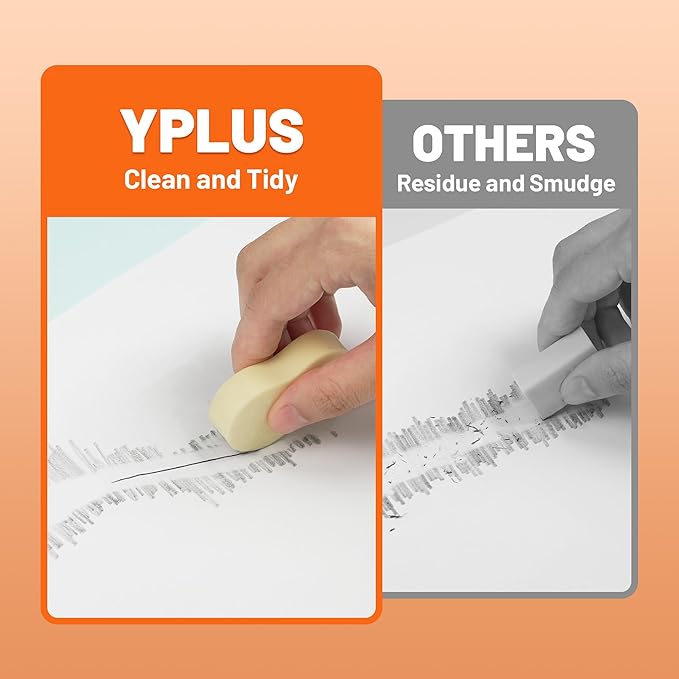 Yplus Eraser Line - Hipolymer Pencil Erasers for School Office, Cute White Rubber Eraser for Kids, Artist No Residues, 6 Pcs Stocking Stuffers for Kids Toddler