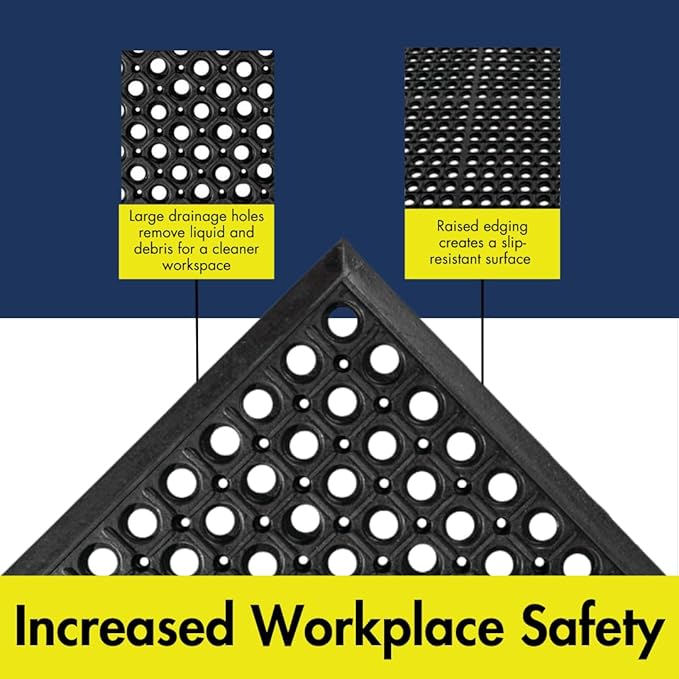 NoTrax 3' x 3' Anti-Fatigue Lightweight Restaurant Rubber Floor Mat with Drainage Holes, Beveled Edges, Non-Slip Mats, Red, T30 Competitor, T30S0033RD