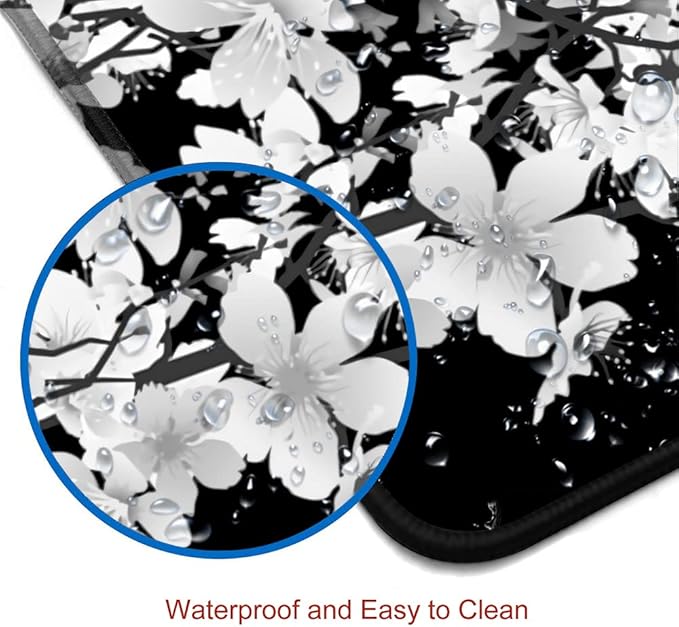 Gaming Mouse Pad, Large Mouse Pads for Desk, Non-Slip Rubber Base Mousepad, Keyboard Mouse Mat Desk Pad with Stitched Edges, 31.5x11.8 inch Sakura Death Life Floral