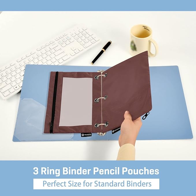 Gredecor Binder Pencil Pouch 3 Ring Burgundy Zipper Pencil Pouches Case 2 Pack Clear Binder Organizer for School Office