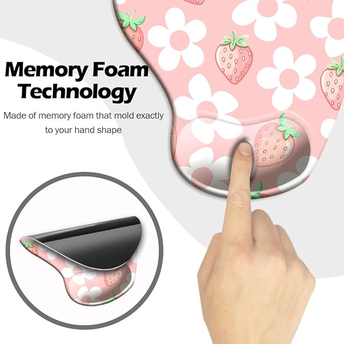 Ergonomic Mouse Pad with Wrist Support,Mouse Pad with Wrist Rest and Coaster Set,Office Supplies Non-Slip Mouse Pads for Desk, Non-Slip Comfortable,Pink Floral Kawaii
