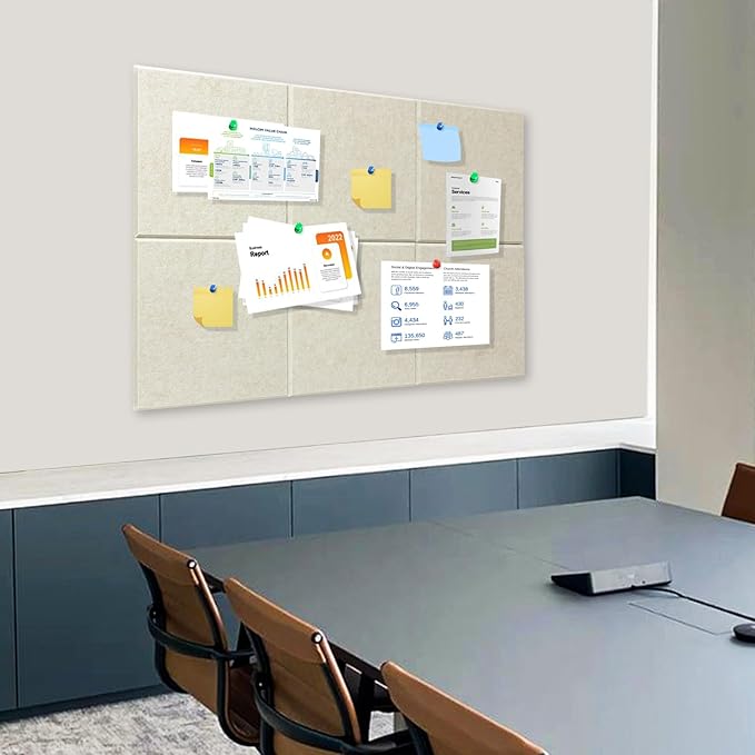 Thick Cork Board for Wall with Pins, 36" x 24" Bulletin Board Self-Adhesive Pin Board | Customized 6 Packs Felt Tiles for Office Home Wall Decor