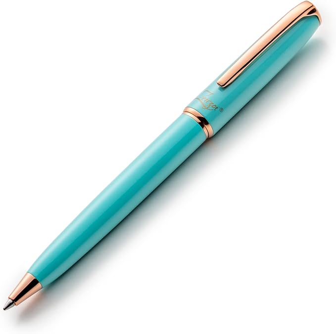 ZenZoi Turquoise Ballpoint Pen – Retractable, Executive Pen for Women w/Rose Gold Trim. Nice Writing Schmidt Ink Refills. Fancy, Luxury Pen Gift Set. Note Taking, Journaling Ball Pen