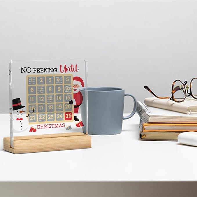 Funny Christmas Decorations,Christmas Countdown Calendar Decor, Funny Desk Decor,Wipeable Acrylic Sign Gifts for Friend Men Women with Wood Stand 4 X 4 Inch