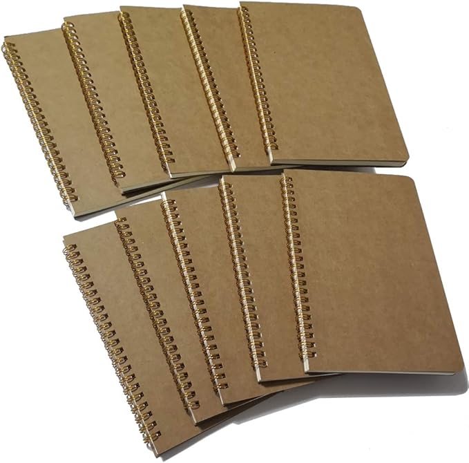 YUREE Softcover Spiral Notebook/Spiral Journal, 50 Sheets (100 Pages) Dot Grid Notebook, 10 Notebooks Per Pack, A5, 8.5" x 5.7", Brown