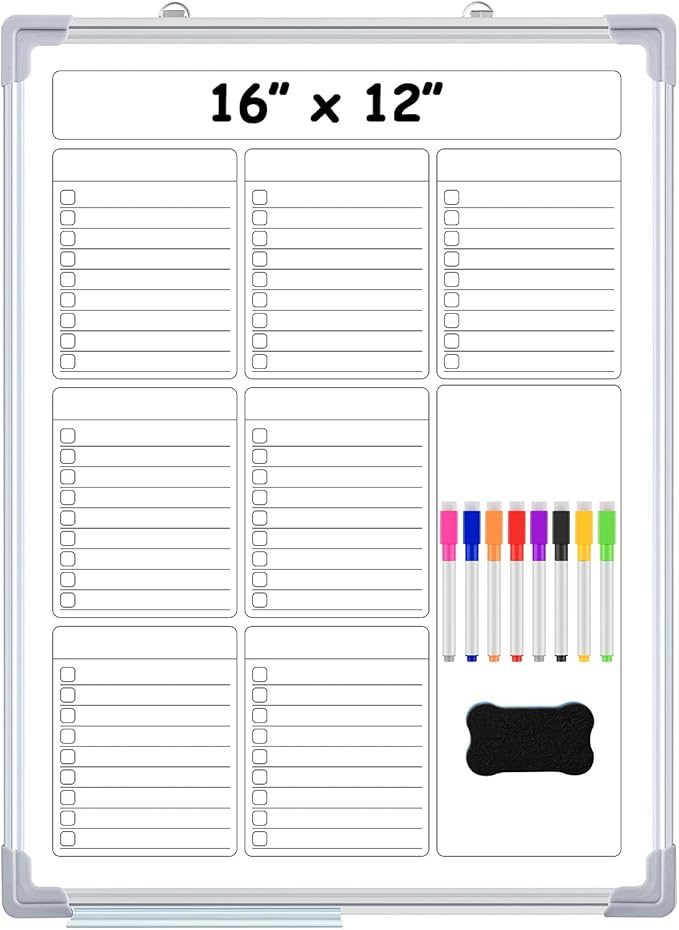 Lincia Magnetic to Do List Whiteboard for Wall, Weekly Dry Erase Board, Hanging Double-Side White Board Calendar for Planning Drawing Memo Home Office Kitchen(16" X 12",Pleochroic)