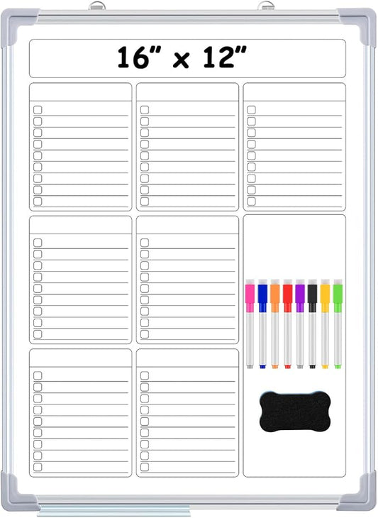 Lincia Magnetic to Do List Whiteboard for Wall, Weekly Dry Erase Board, Hanging Double-Side White Board Calendar for Planning Drawing Memo Home Office Kitchen(16" X 12",Pleochroic)