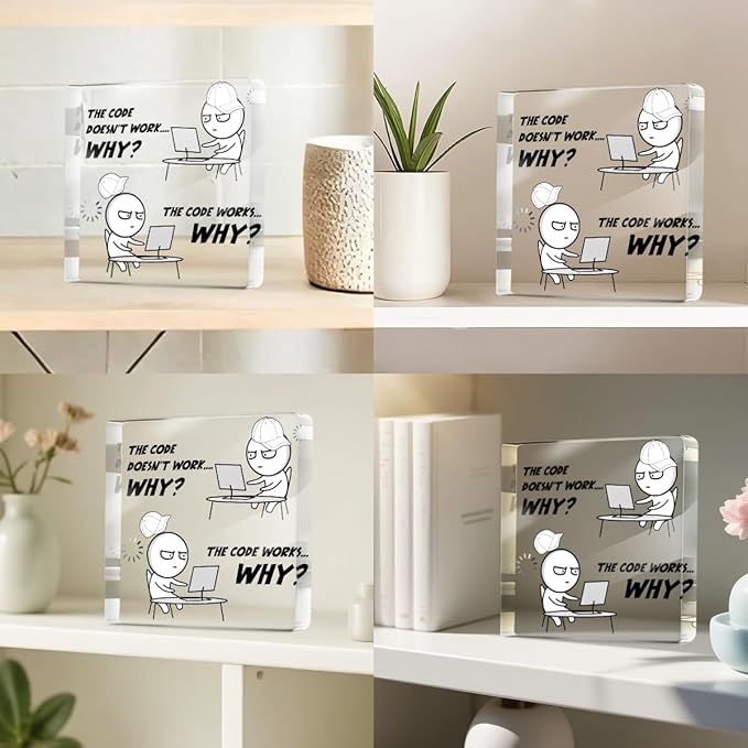 Funny Programmer Gifts for Men, It Tech Computer Science Engineering Gifts for Software Engineer, The Code Doesn't Work Why, Humorous Acrylic Plaque Desk Decorative Signs for Office Cubicle