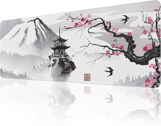 ETZ Japanese Cherry Blossom Mouse Pad (31.5 × 11.8 × 0.12 inch) Extended Large Mouse Mat Desk Pad, Stitched Edges Mousepad,Non-Slip Rubber Base,Gaming Mouse Pad,Office & Home.