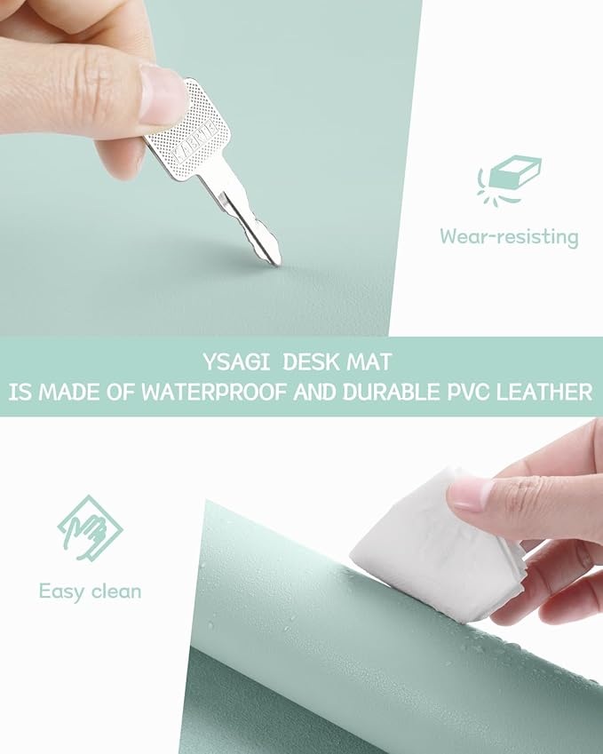 YSAGi Non-Slip Leather Desk Pad L Size, Waterproof Laptop Computer Desk Keyboard Mat, Table Protector Blotter Mat, Large Mouse Pad for Office/Work/Home/Decor(Mint Green, 35.4" x 17")