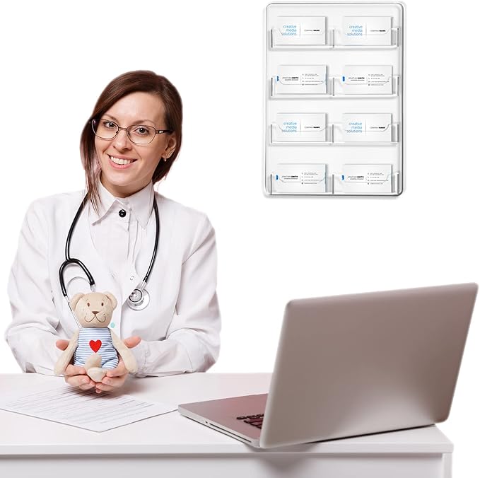 Hillban Acrylic Business Card Holder Wall Mount Clear Sticker Display Rack Multiple Card Holders Clear Acrylic Organizing Sticker Display Stand Pre Drilled(8 Pockets)