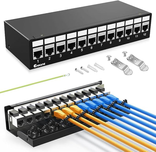 12 Port Patch Panel CAT6 Keystone Patch Panel (EC Listed) Network for Home/Office (1U 12Port, CAT6 Shielded)