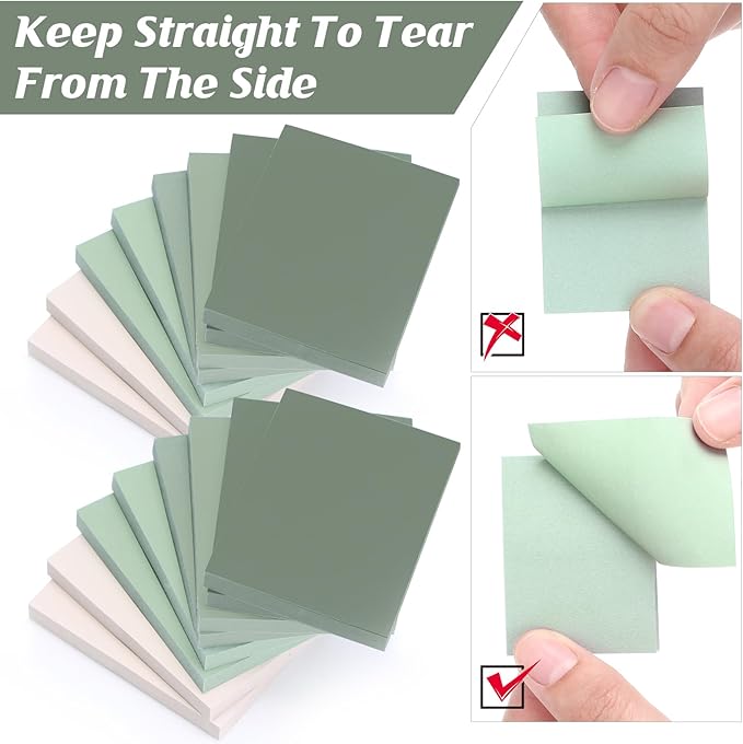 Fainne 60 Pads Sticky Notes Bulk 1.5 x 2 Inch Mini Self Stick Note Small Assorted Bright Colors Paper Memo for Office School Notebook Supplies 50 Sheets/pad (Simple Style,Green Series)