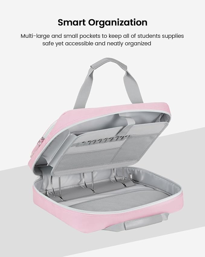 3 Inch 3 Ring Zipper Binder with Shoulder Strap & Handle & Multi-Pocket - 3" Binder with Zipper for School Girl & Boy, Compatible with 13-Inch Laptop MacBook/Tablet-Patent Design-Pink02
