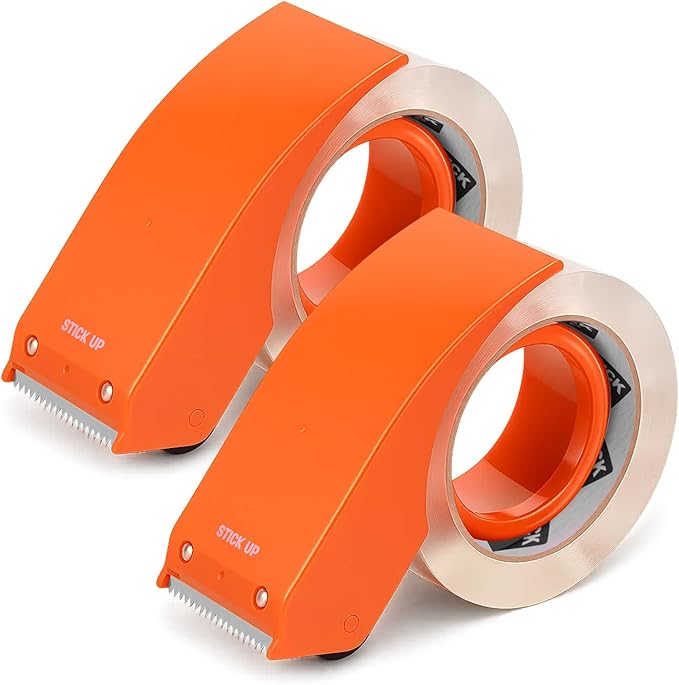 STICK UP 2 Pack Packing Tape with 2 Dispensers, 1.88 inch x 65 Yds (130 Yds Total) Heavy Duty Shipping Tape, Strong Adhesive Clear Packaging Tape for Moving Boxes, Shipping, Mailing