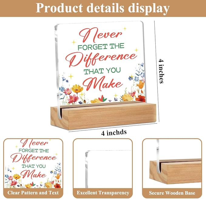 Inspirational Gifts Acrylic Sign with Wood Stand, Thank You Gifts for Women Boss Coworkers Bedroom Office Living Room Desk Cubicle Table Shelf Decor, Farewell Retirement Gifts for Women Coworker