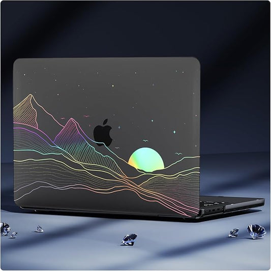 KEROM Clear Black Case for MacBook Air 15 Inch 2025 2024 2023 M4 M3 M2 A3241 A3114 A2941, MacBook Air M4 15 inch Case, Protective Plastic Hard Shell & Keyboard Cover for Mac Air 15, Sunrise