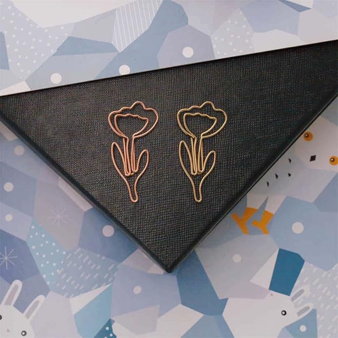 OWLFAVO 36pcs Flower Shape Paper Clips with Clear Box, Rose Gold and Yellow Gold, Funny Cute Paperclips Bookmarks Planner Clips for Fun Office Supplies School Gifts Wedding Decoration