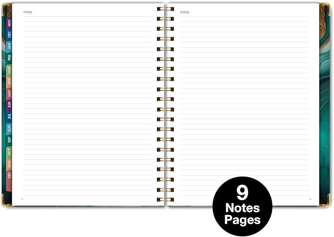 HARDCOVER 2026 Planner, 7"x9": 14 Months (November 2025 - December 2026), Daily Weekly Monthly Planner, Yearly Agenda, Bookmark, Pocket Folder and Sticky Note Set (Teal Gold Marble)