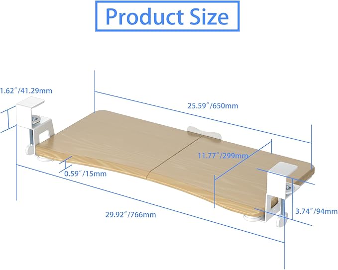 suptek Keyboard Tray Under Desk Pull Out with C Clamp Mount, Computer Keyboard & Mouse Tray, 25.6 (30 Including Clamps) x 11.8 inch Slide-Out Platform Computer Drawer for Typing, Light Wood, DSF1QM