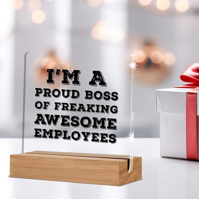 Funny Boss Day Gifts for Women Men, Bosses Gifts, Birthday Gift for Bosses Male Female, I'm A Proud Boss Office Decorative Signs Plaque for Desk