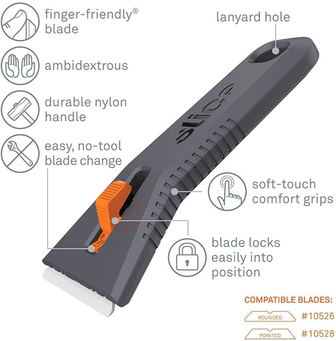 Slice 10591-CS Manual Utility Scraper, Locking Ceramic Blade, Rust Free, Finger Friendly, Soft-Touch Comfort Grips Reduce Strain, 12 Pack, Regular - Manual (Locks in Position) (10591-12)