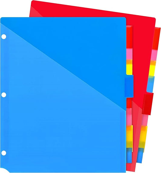 WOT I Plastic 8-Tab Dividers with Two Pockets, Multicolor, Set of 2, 16 Pieces
