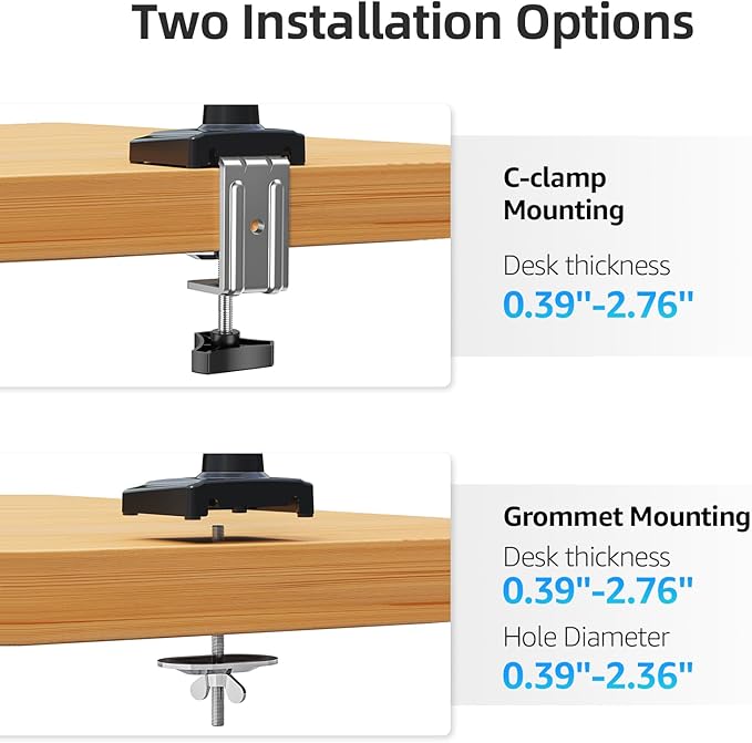 Monitor Arm for 13-32 inch Screens, Monitor Desk Mount, Adjustable Height, VESA Mount with Clamp & Grommet Bases, Freelift Black