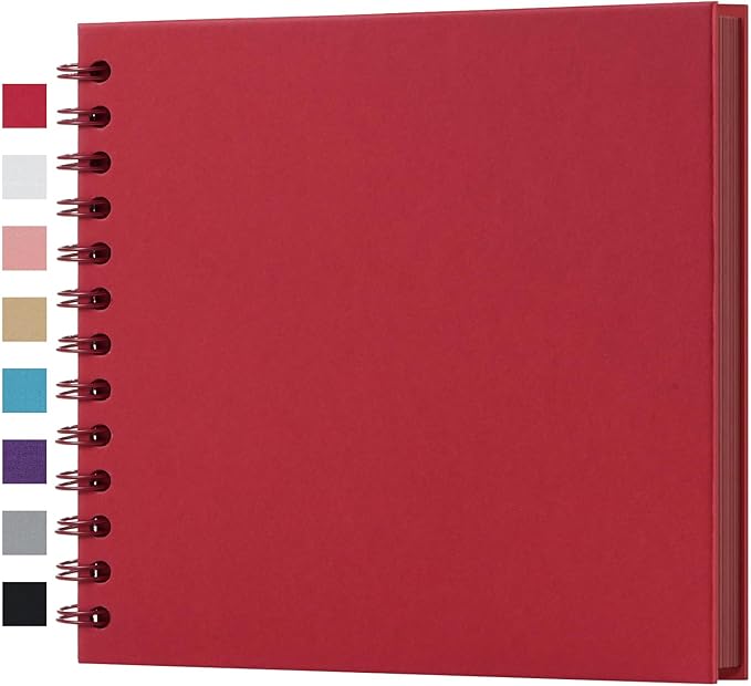 potricher 7 x 7 Inch DIY Scrapbook Album 40 Pages Hardcover Kraft Paper Scrap Book Photo Albums Memory Book for Wedding and Anniversary Family (Red, 7 Inch)