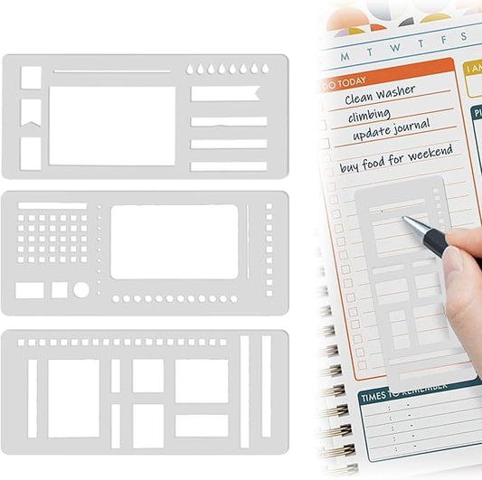 Handmade Flexible Record Template, Planner Stencil Set for Dot Grid Journals, Flexible Drawing and Checklist Templates, for Journaling Checklists, Lines, Boxes & Daily Planning, 3 Pack