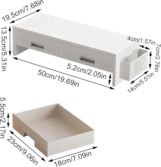 Monitor Stand Riser - Double Drawer Ergonomic Organizer for Desk, Authentic Computer Monitor Riser with Storage, Desktop Accessory for Family Friends Home Offices Indoor Study Room