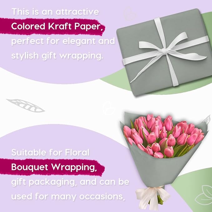 PerkHomy 36" x 2,400" (200') Light Grey Kraft Paper Roll for Craft Bulletin Board Paper Art Table Covering Crafting Gift Wrapping Bouquet Packing Parcel 80GSM 55LB (Light Grey, 36" x 200')