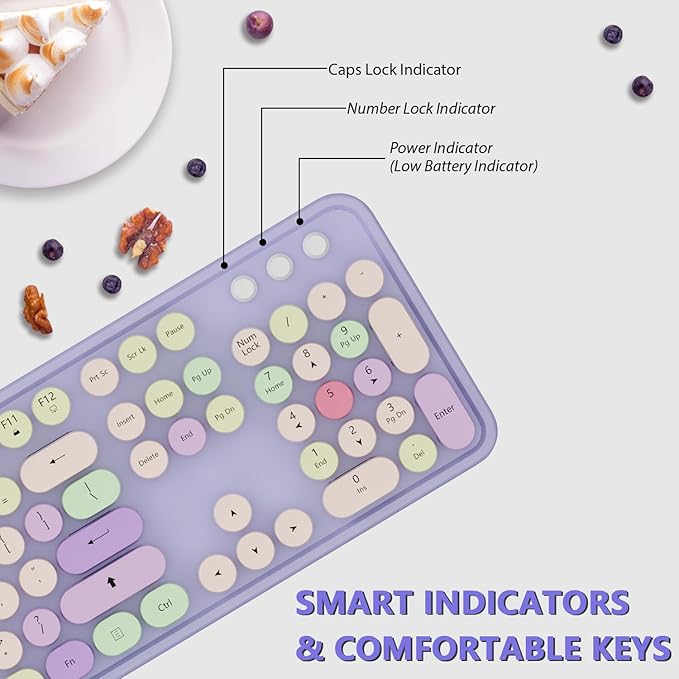 Wireless Typewriter Keyboard and Mouse - Wireless Keyboard with Silent Wireless Mouse, Cute Retro Keyboard Mouse Combo, 2.4G USB Computer Keyboard and Mouse for Windows Laptop/Desktop/PC(Purple)