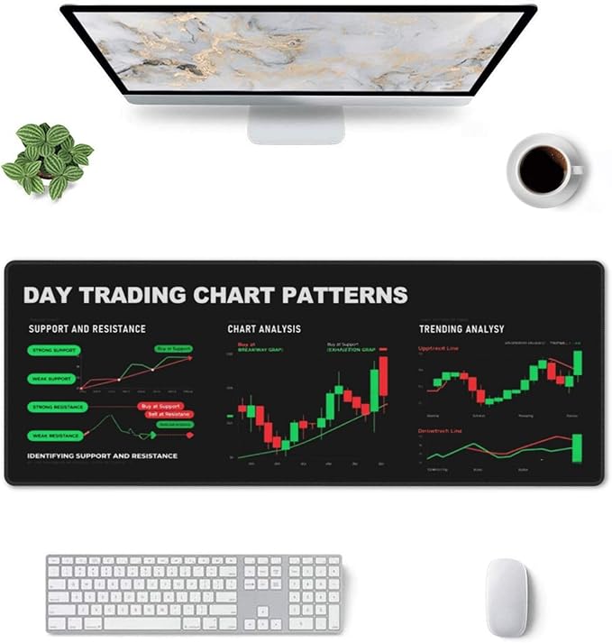 Stock Market Mouse Pad 31.5 X 11.8 Inch Big Desk Rubber Base Stitched Edges Keyboard Pad XXL Mouse Mat for Home Game and Office