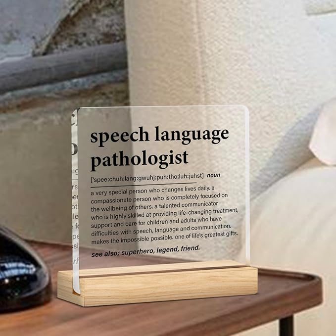 Speech Language Pathologist Gifts, SLP Gifts Thank You Appreciation Gift for Speech Therapist Birthday Graduation Retirement Clear Desk Decor Sign for Home Office, 4 x 4 Inches