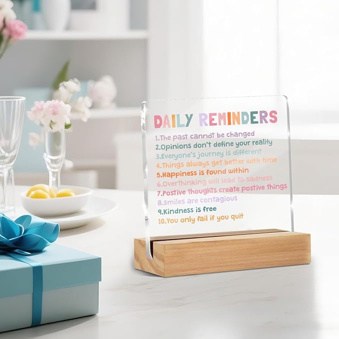 Inspirational Motivational Gifts Employee Appreciation Gifts Little Reminders You are Enough Clear Desk Decorative Sign Acrylic Sign With Wooden Stand for Office Table Shelf Decor Desk Accessories