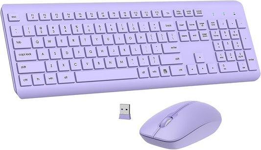Wireless Keyboard and Mouse Combo, Full Size Silent Ergonomic Keyboard and Mouse, Long Battery Life, Optical Mouse, 2.4G Lag-Free Cordless Mice Keyboard for Computer, Mac, Laptop, PC, Windows(Purple)