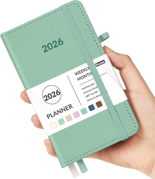 Forvencer Pocket Planner 2026, Weekly Monthly Planners with Month Tabs for Purse, 3.5" x 6", Jan 2026-Dec 2026, Cute Small Daily Academic Calendar, Elastic Band, Hardcover Agenda for Women, Teacher