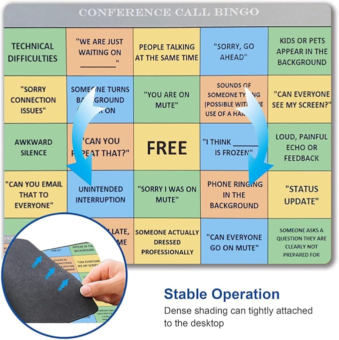 Mouse Pad, Conference Call Bingo Mouse Pad, Washable Square Cloth Mousepad for Office Laptop, Non-Slip Rubber Computer Mouse Pads for Wireless Mouse, Personalized Gift Mouse Pads for Desk