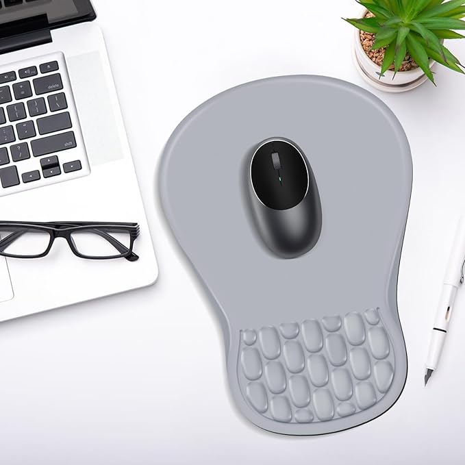 YIWEI Ergonomic Mouse Pad with Wrist Rest Support, Mousepad with Comfortable Memory Foam Wrist Rest and Non-Slip PU Base for Pain Relief, Computer, Laptop, Office, Home (Light Gray)