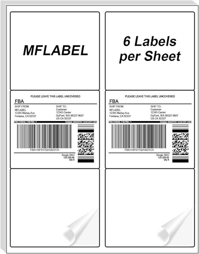 M Flabel 3¾ "" x 4 "" Shipping Address Labels - FBA Ready, 6-Up Sticker, White, Easy Peel, Laser/Ink Jet, 6 Per Page (21000 Labels, 3500 Sheets)