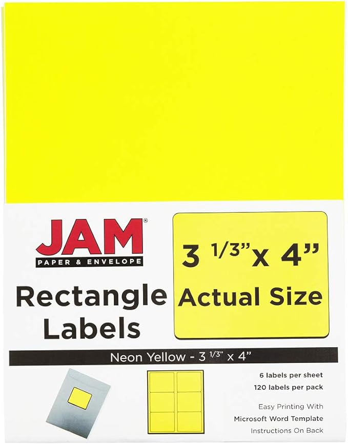JAM PAPER Shipping Address Labels - Large - 3 1/3 x 4 - Neon Fluorescent Yellow - 120/Pack