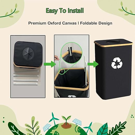 Recycling Bin for Kitchen Indoor Home, Large 100L/ 26 Gallon Recycle Bin with Lid Removeable Reusable Inner Bag Bottle Can Glass Waste Plastice Stickers (Red, 26 Gallon)