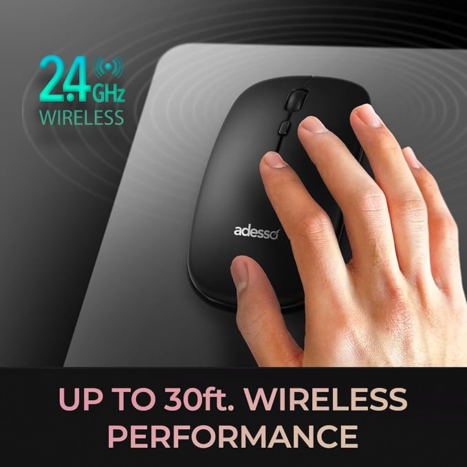 Adesso Wireless Scissor Switch Keyboard and Mouse Combo with Copilot AI Hotkey - Multi-OS Compatible for Mac, Quiet Switches, USB-A 2.4GHz Dongle