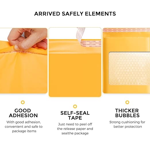 Fuxury Kraft Bubble Mailers 4x8" 400Pack Padded Envelopes Thick Bubble Envelopes Usable Size 4x7" Waterproof Cushioned Padded Mailers Packaging for Small Business #000 Yellow
