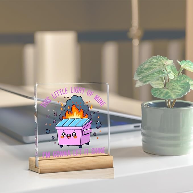 Dumpster Fire Desk Decor Accessories Funny Purple Office Decor Inspirational Coworker Gifts Acrylic Sign Plaque Table Decorations for Home Workplace